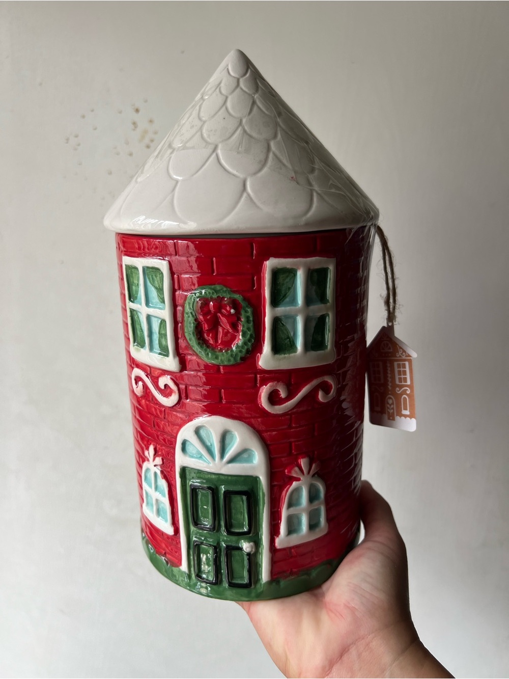 10 Strawberry Street- Holiday Ceramic Red Christmas House Cookie Jar